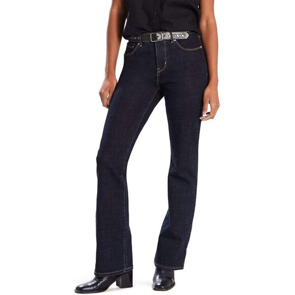 Women's Bootcut Jeans Dark Indigo Mid Rise Stretch Zipper Closure
